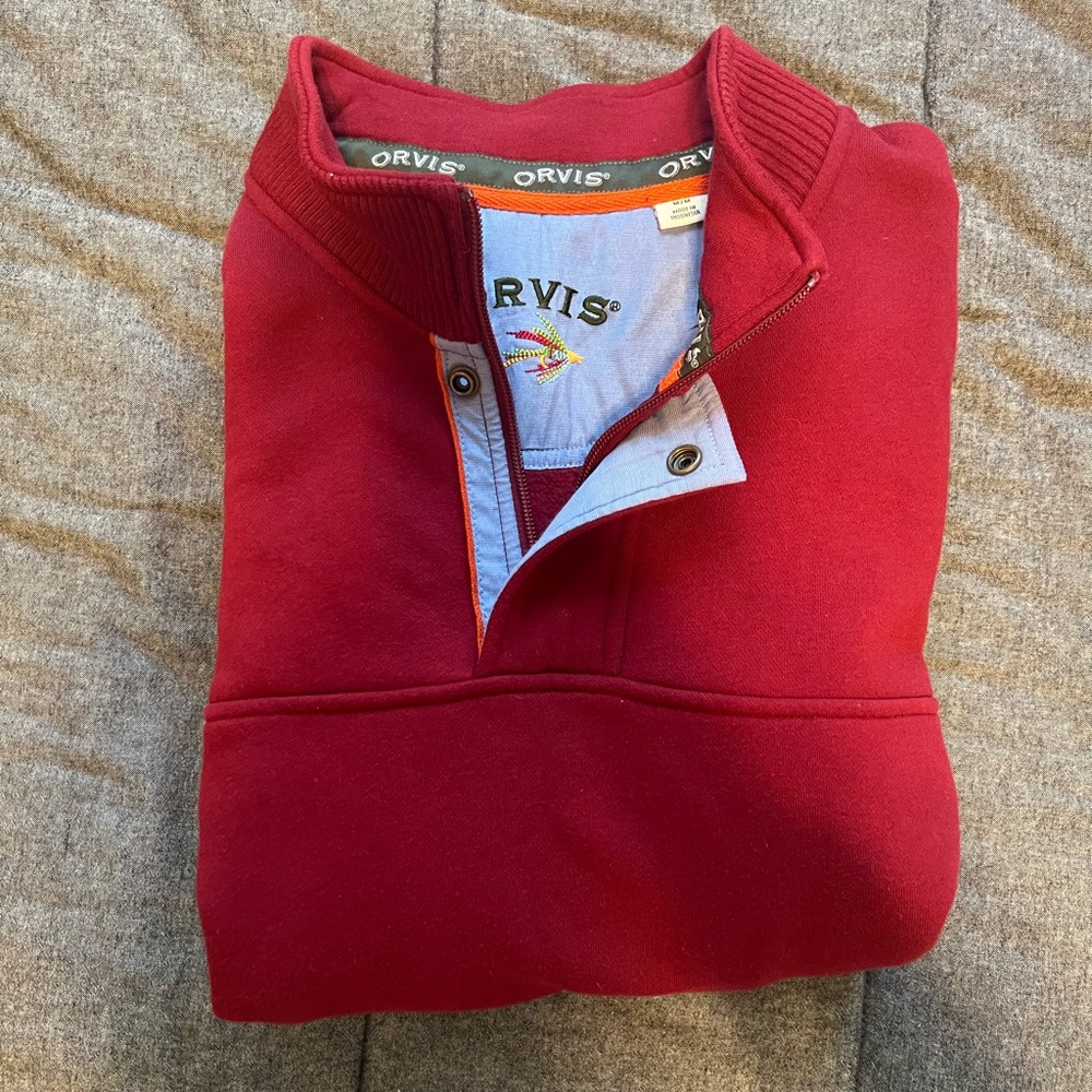 Orvis Men's Burgundy Zip-Up Sweater